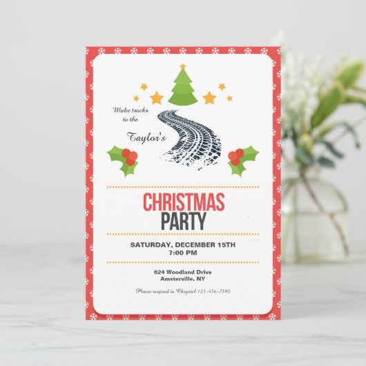 Spuren im Schnee-Weihnachts-Party Einladung (Stehend Vorderseite)