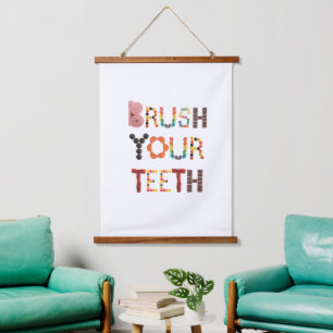 Spüren Sie Ihre Zähne - Candy Schriftart Zahngesun Wandteppich Mit Holzrahmen
