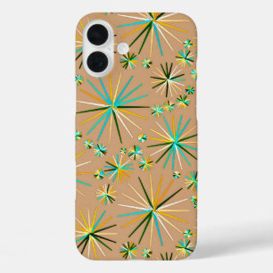 Sputnik-Muster aus der Mitte des Jahrhunderts, Tau iPhone 16 Plus Hülle