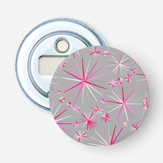 Sputnik-Muster aus der Mitte, Grau und Fuchsia Flaschenöffner (Vorderseite)