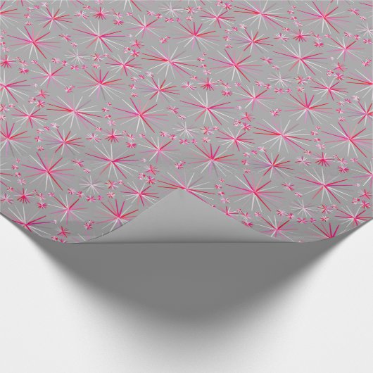 Sputnik-Muster aus der Mitte, Grau und Fuchsia Geschenkpapier (Ecke)