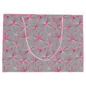 Sputnik-Muster aus der Mitte, Grau und Fuchsia Große Geschenktüte (Rückseite)