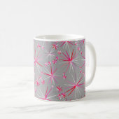 Sputnik-Muster aus der Mitte, Grau und Fuchsia Kaffeetasse (VorderseiteRechts)