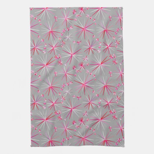 Sputnik-Muster aus der Mitte, Grau und Fuchsia Küchentuch (Vertikal)