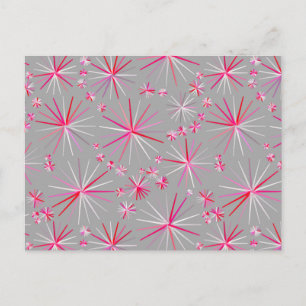 Sputnik-Muster aus der Mitte, Grau und Fuchsia Postkarte