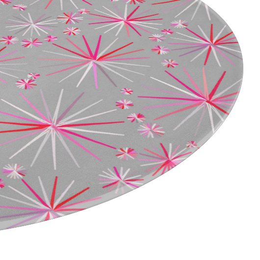 Sputnik-Muster aus der Mitte, Grau und Fuchsia Schneidebrett (Ecke)