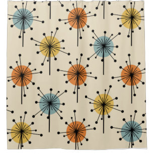 Sputnik Sternexplosion Blume Retro Duschvorhang