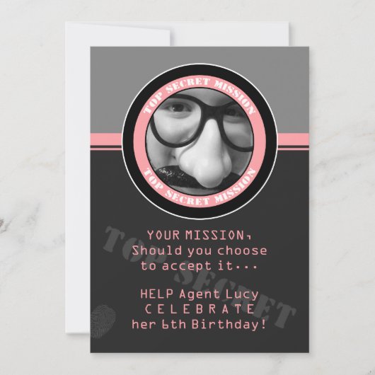 SPY Birthday Party Custom Foto Einladung (Vorderseite)