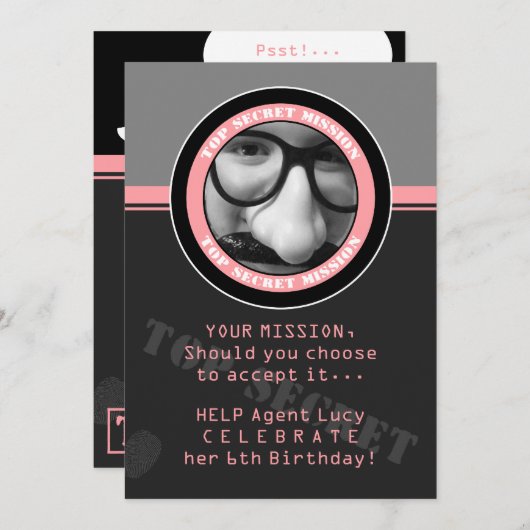 SPY Birthday Party Custom Foto Einladung (Vorne/Hinten)