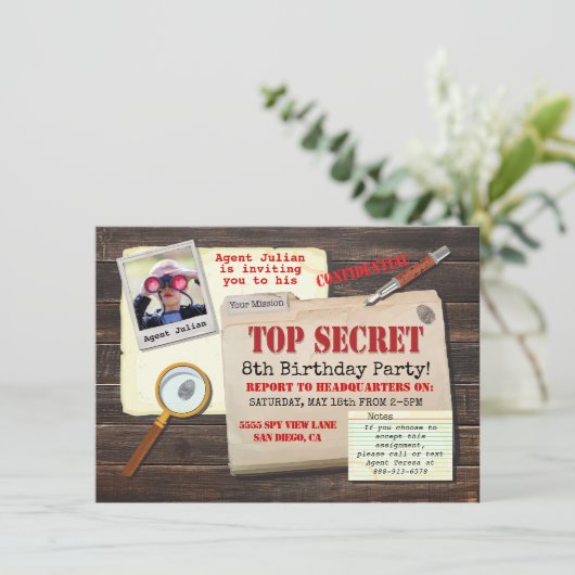 Spy Birthday Party - Top-Agent Einladung (Stehend Vorderseite)