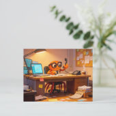Spy Crab Coordinating Mission Work At Desk Postkarte (Stehend Vorderseite)