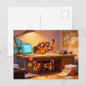 Spy Crab Coordinating Mission Work At Desk Postkarte (Vorne/Hinten)