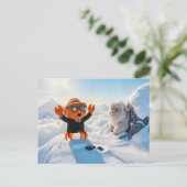 Spy Crab Shocked Seeing Real Yeti Creature Postkarte (Stehend Vorderseite)