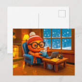 Spy Crab Working Warm Indoors With Coffee Postkarte (Vorne/Hinten)
