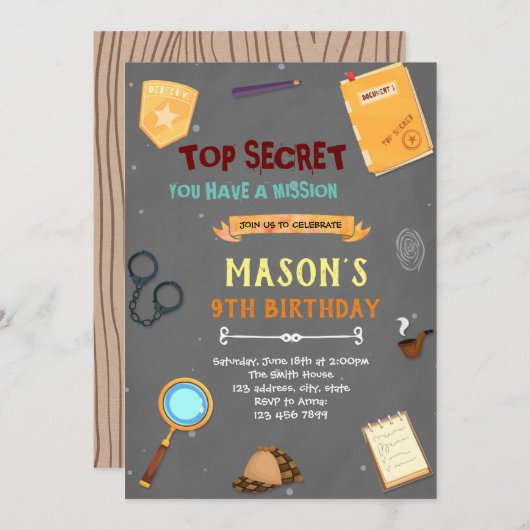 Spy Geburtstag Thema Einladung (Vorne/Hinten)