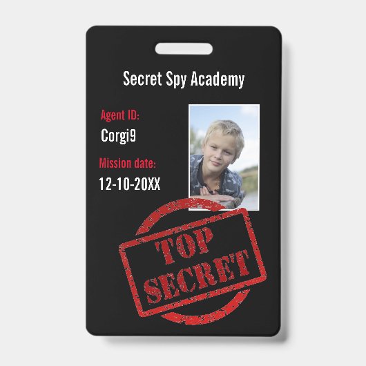 Spy Party Secret Agent Einladung Abzeichen Ausweis (Vorderseite)