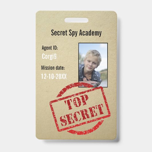 Spy Party Secret Agent Einladung Abzeichen Ausweis (Vorderseite)