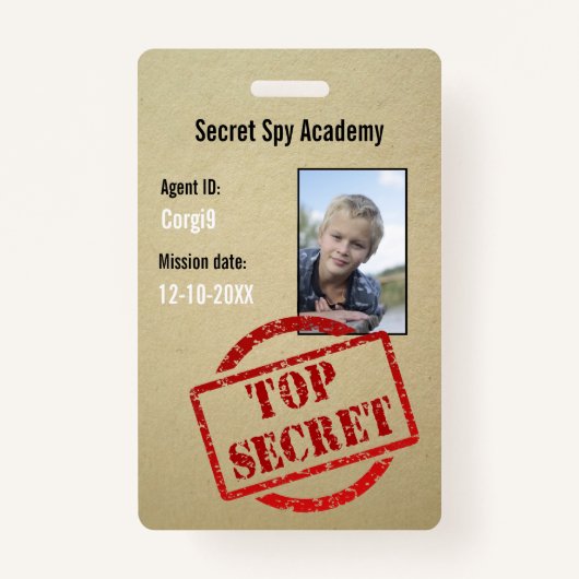 Spy Party Secret Agent Einladung Abzeichen Ausweis (Vorderseite)