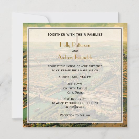 Sq-Form: Antique Paris Distressed BG #3 SQ Hochzei Einladung (Rückseite)