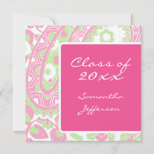 Sqare Pink Green Paisley Abschluss/Party Einladung