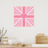 Sqaure Union Jack Flag & Heart Pinks Poster (Küche)