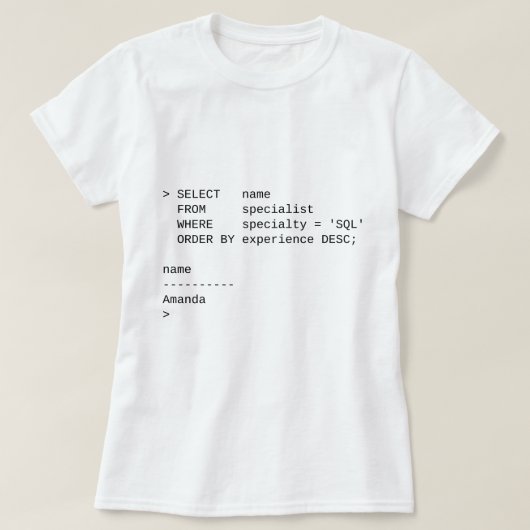 SQL Database Specialist: Amanda T-Shirt (Design vorne)