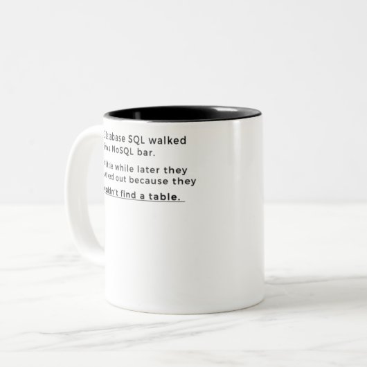 SQL Joke for Database Admins Zweifarbige Tasse (Vorderseite Links)