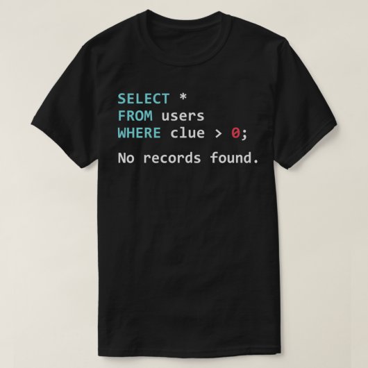 SQL Query Funny SQL Database Admin Programmer T-Shirt (Design vorne)