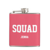 Squad Coral Pink & White Personalisiert Bridesmaid Flachmann (Vorderseite)