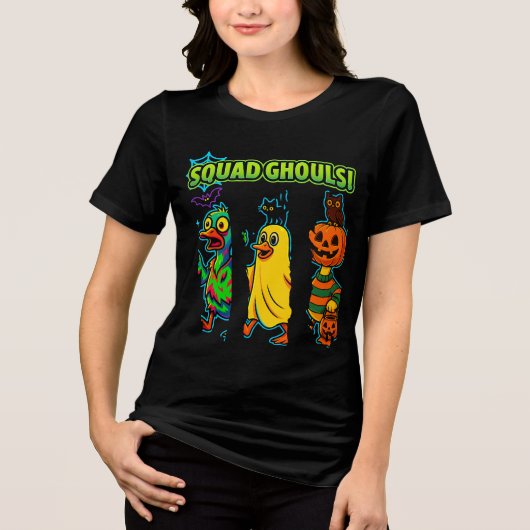 Squad Ghouls Funny Halloween Duck Pumpkin Ghost Tri-Blend Shirt (Vorderseite)