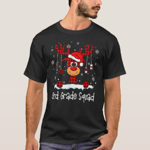 Squad Kariert Rentier Weihnachtsmannmütze Lehrer C T-Shirt