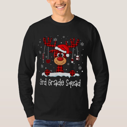 Squad Kariert Rentier Weihnachtsmannmütze Lehrer C T-Shirt (Vorderseite)