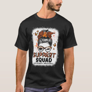 Squad Messy Bun Butterfly Orange Ribbon Leukemia T-Shirt