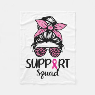 Squad Messy Bun Leopard Pink Breast Cancer Awarene Fleecedecke