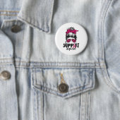 Squad Messy Bun Pink Krieger Brustkrebs Awarene Button (Beispiel)