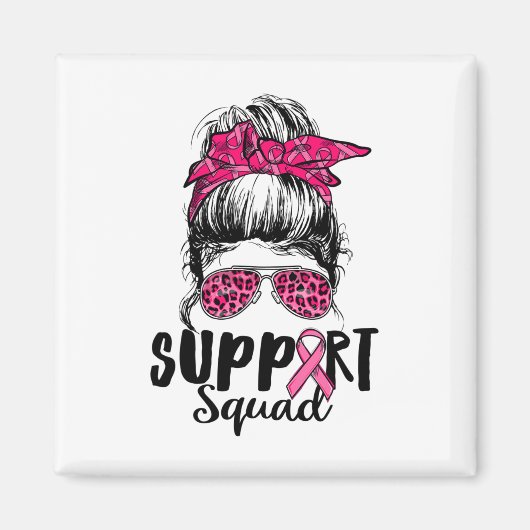 Squad Messy Bun Pink Krieger Brustkrebs Awarene Magnet (Vorne)