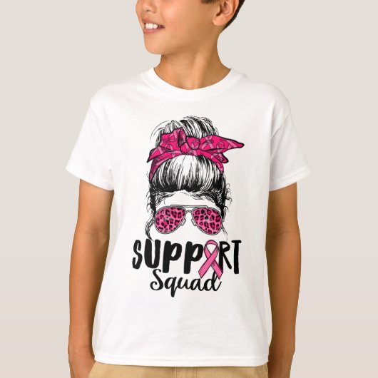 Squad Messy Bun Pink Krieger Brustkrebs Awarene T-Shirt (Vorderseite)