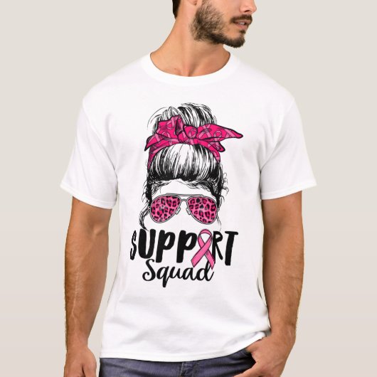 Squad Messy Bun Pink Krieger Brustkrebs Awarene T-Shirt (Vorderseite)