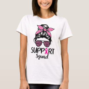 Squad Unordentlicher Dutt Leopard Pink Brustkrebs- T-Shirt