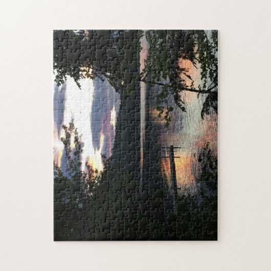 Squam Lake Sunrise New Hampshire Trees Foto Puzzle (Vertikal)