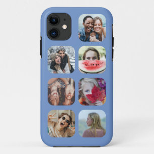 Square 7 Foto Collage Blue Template iPhone Case