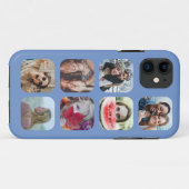 Square 7 Foto Collage Blue Template iPhone Case (Rückseite (Horizontal))