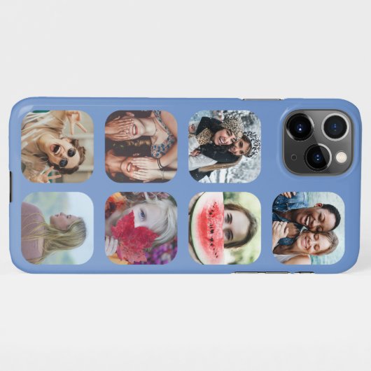 Square 7 Foto Collage Blue Template iPhone Case Hülle (Rückseite (Horizontal))