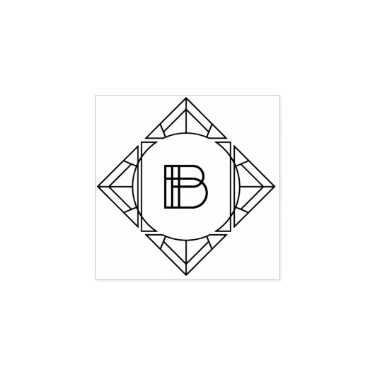 Square Art Deco Letter B Monogram Gummistempel (Prägung)