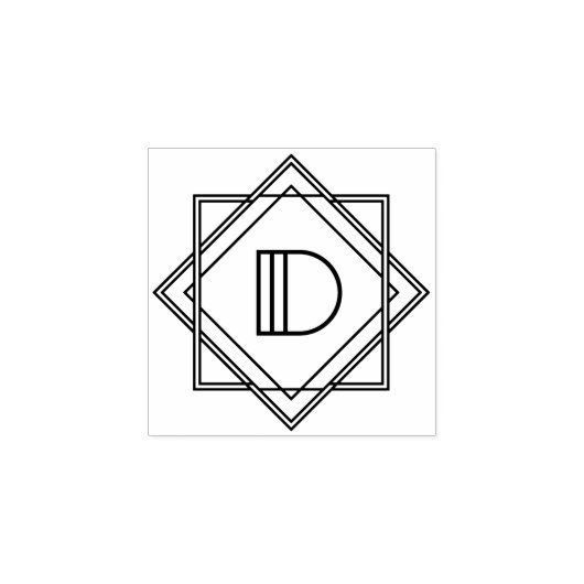 Square Art Deco Letter D Monogram Gummistempel (Prägung)