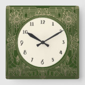 Square Art Deco Uhr in Dunkelgrün und Gold (Vorderseite)