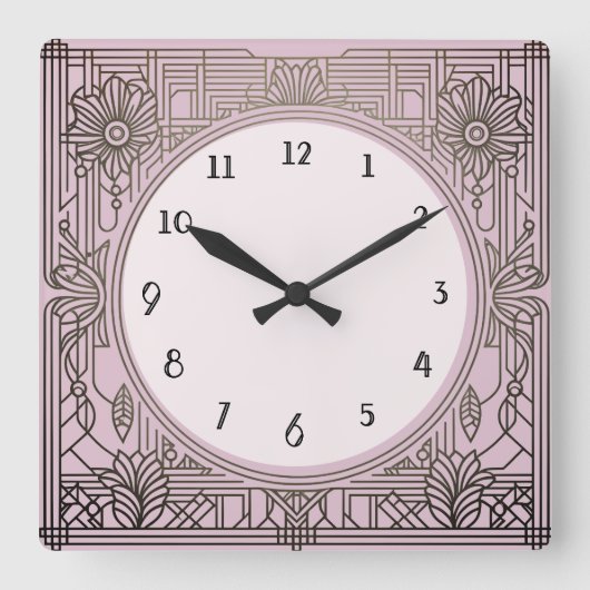 Square Art Deco Uhr Rosa (Vorderseite)