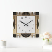 Square Art Deco Uhr Schwarz-weiße und goldene Uhr (Zuhause)