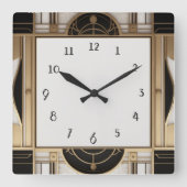 Square Art Deco Uhr Schwarz-weiße und goldene Uhr (Vorderseite)