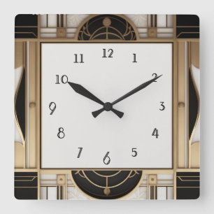Square Art Deco Uhr Schwarz-weiße und goldene Uhr